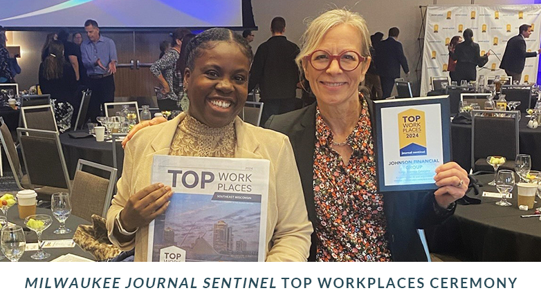 Two associates holding top workplace awards.